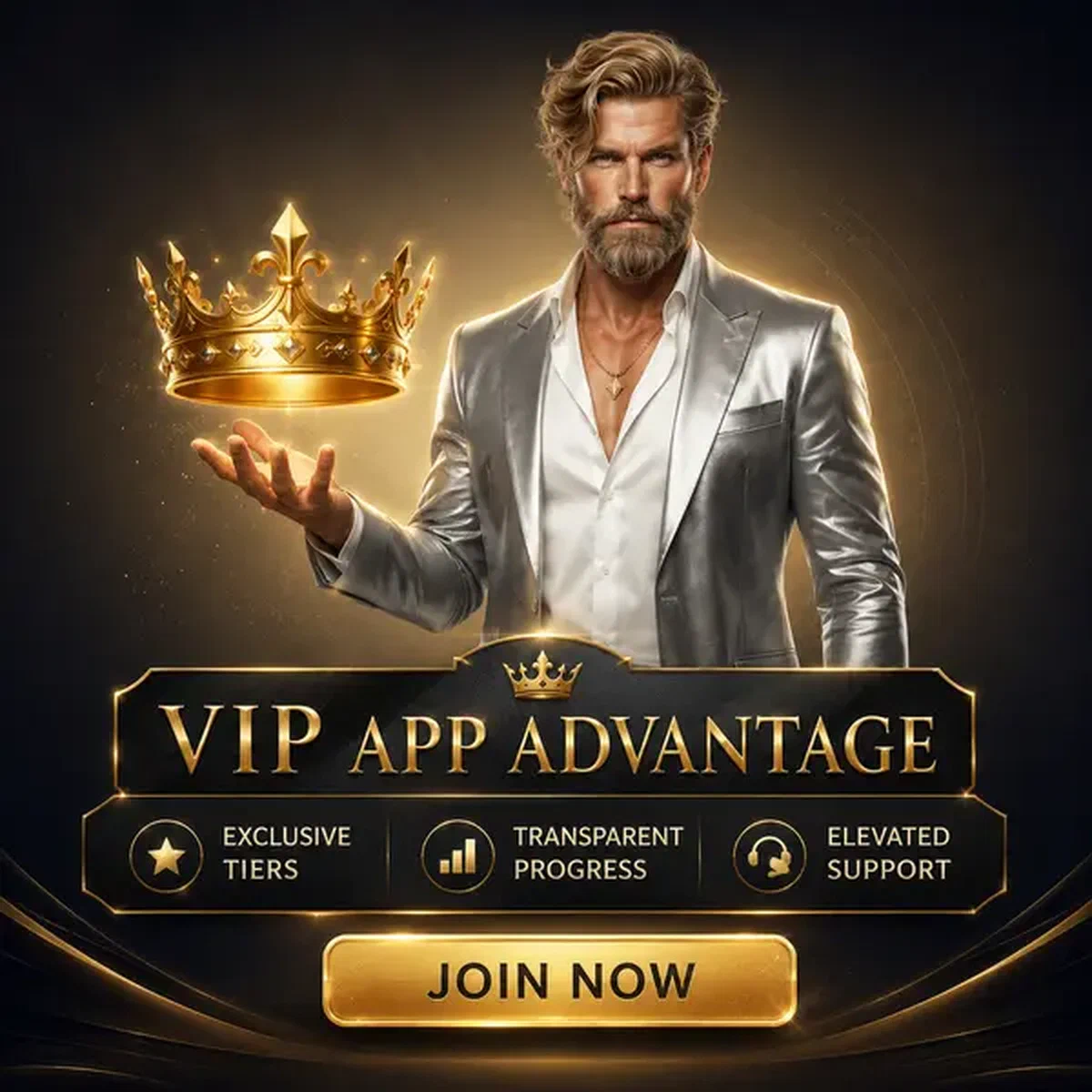 Player downloading Vipzino Casino app while golden crown floats beside him