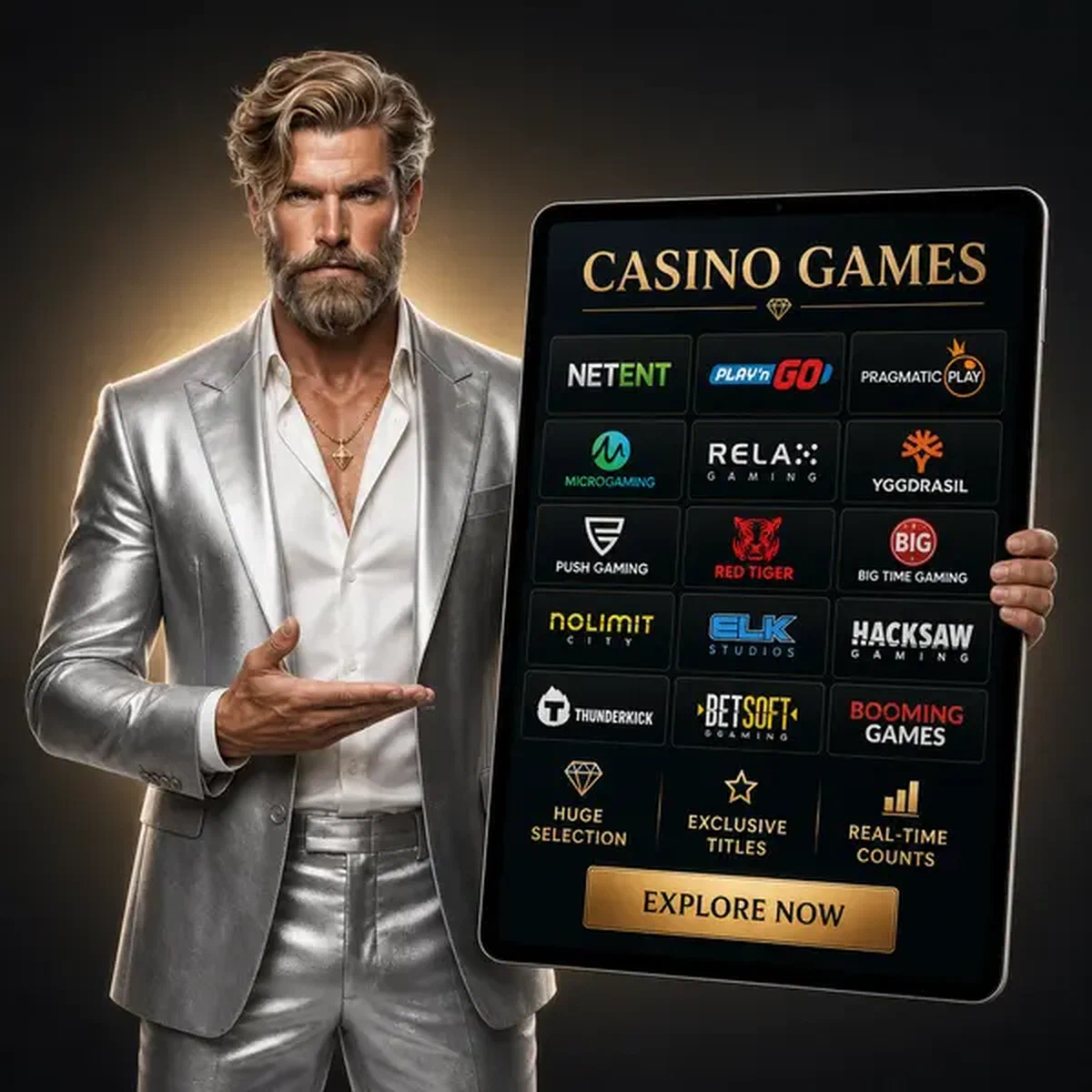 The Diamond Magnate showcasing Vipzino Casino Games collection on elegant tablet display