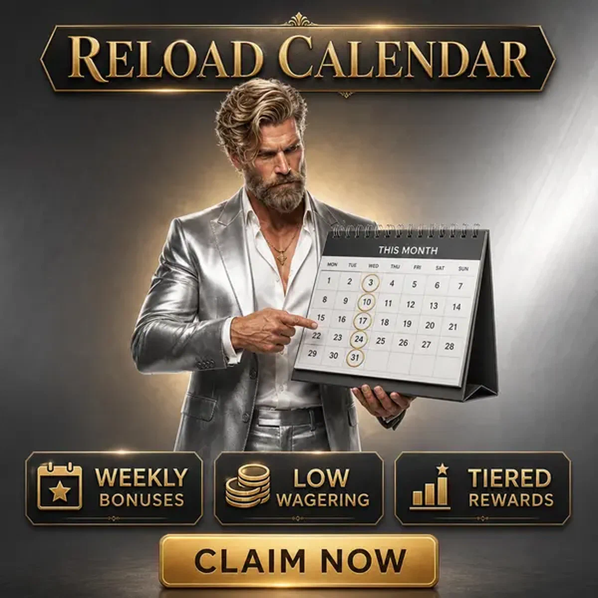 Player highlighting weekly reload dates on elegant calendar at Weekly and Monthly Reload Calendar